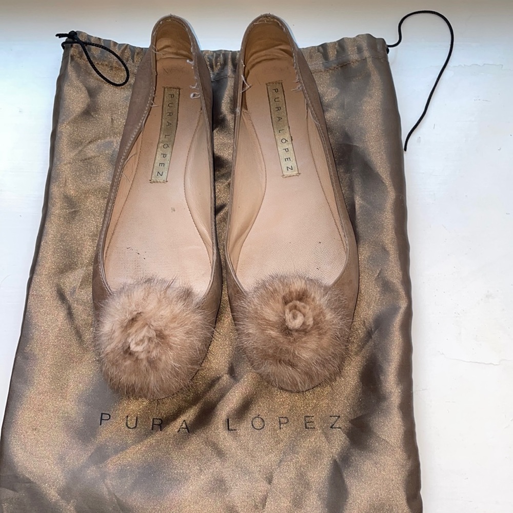 Pura Lopez fur ballet flats womens size 36.5